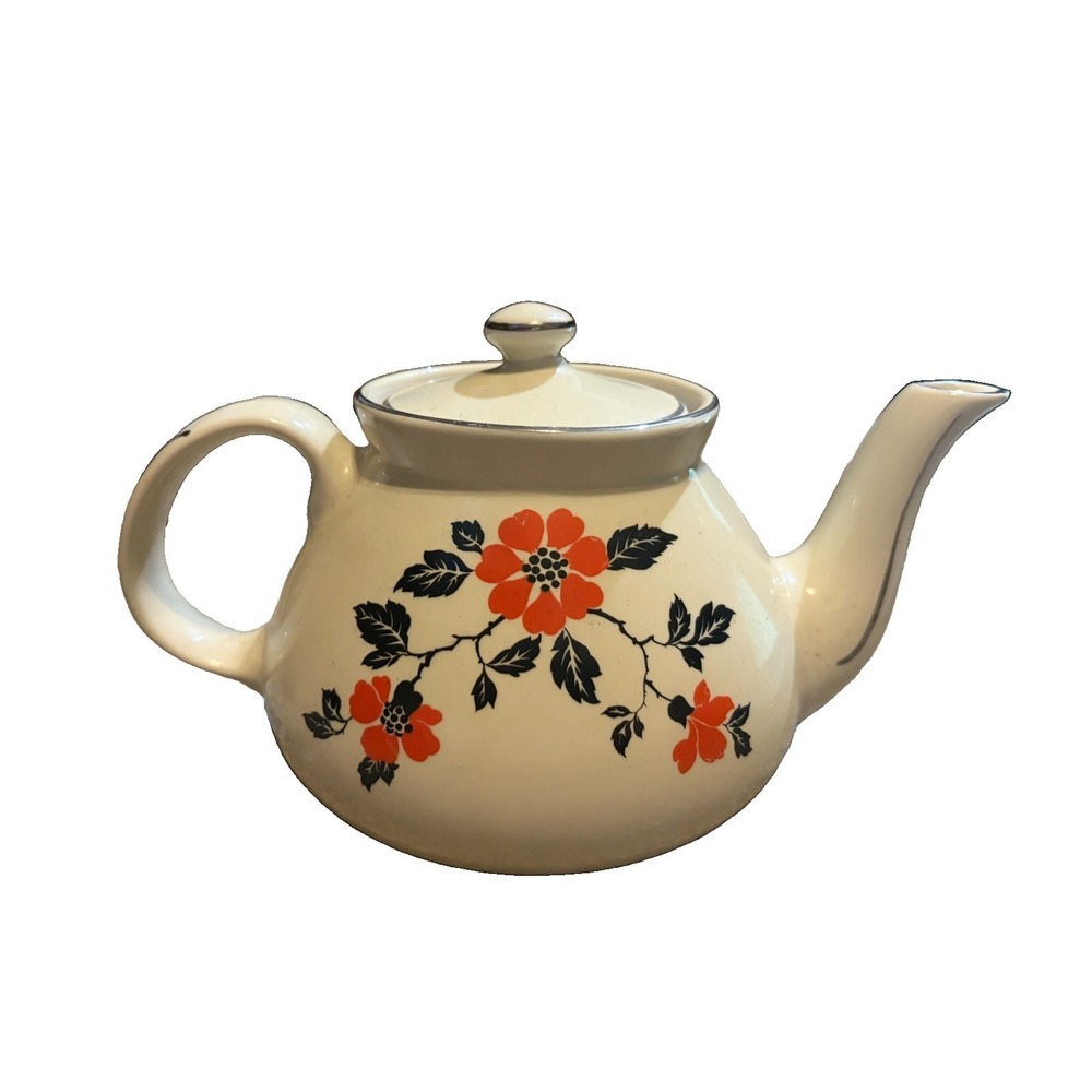 Hall's Superior China Company Teapot in Vibrant Red Poppy Pattern with Lid